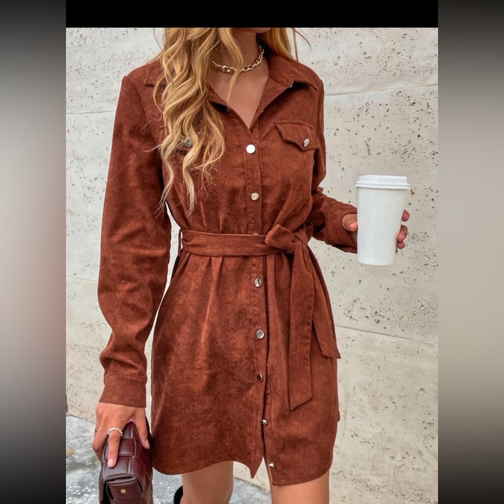 Cordurov Solid Beted
Shirt Dress